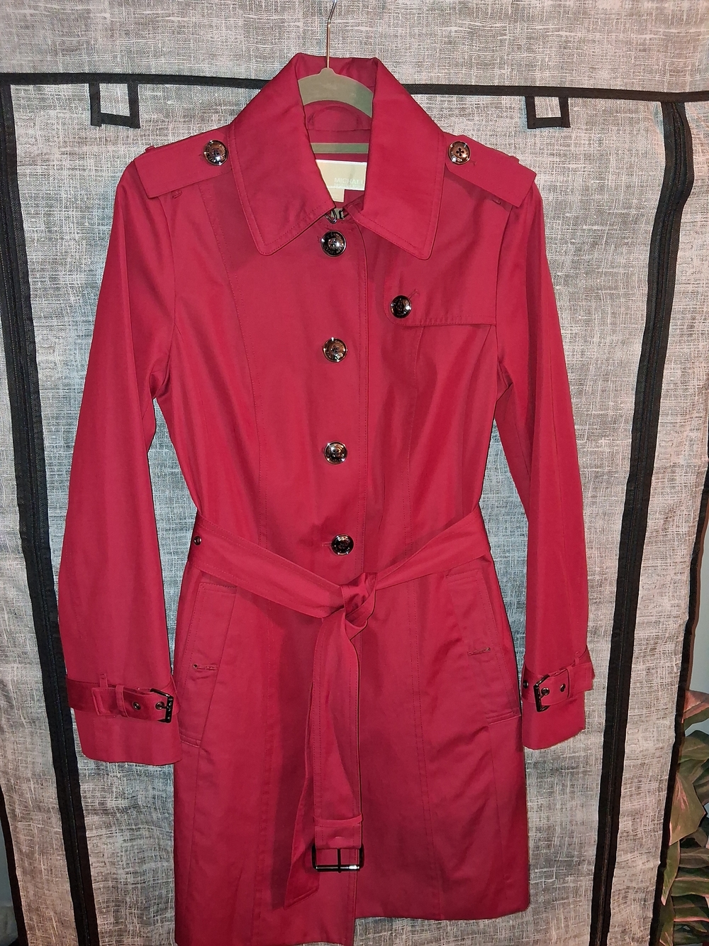 MICHAEL Michael Kors Crimson Trench Coat with Belt, Size Small